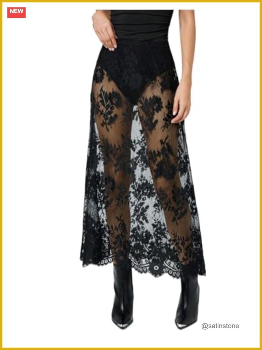 Gothic Floral Lace Sheer Long Skirt High Waisted A-Line